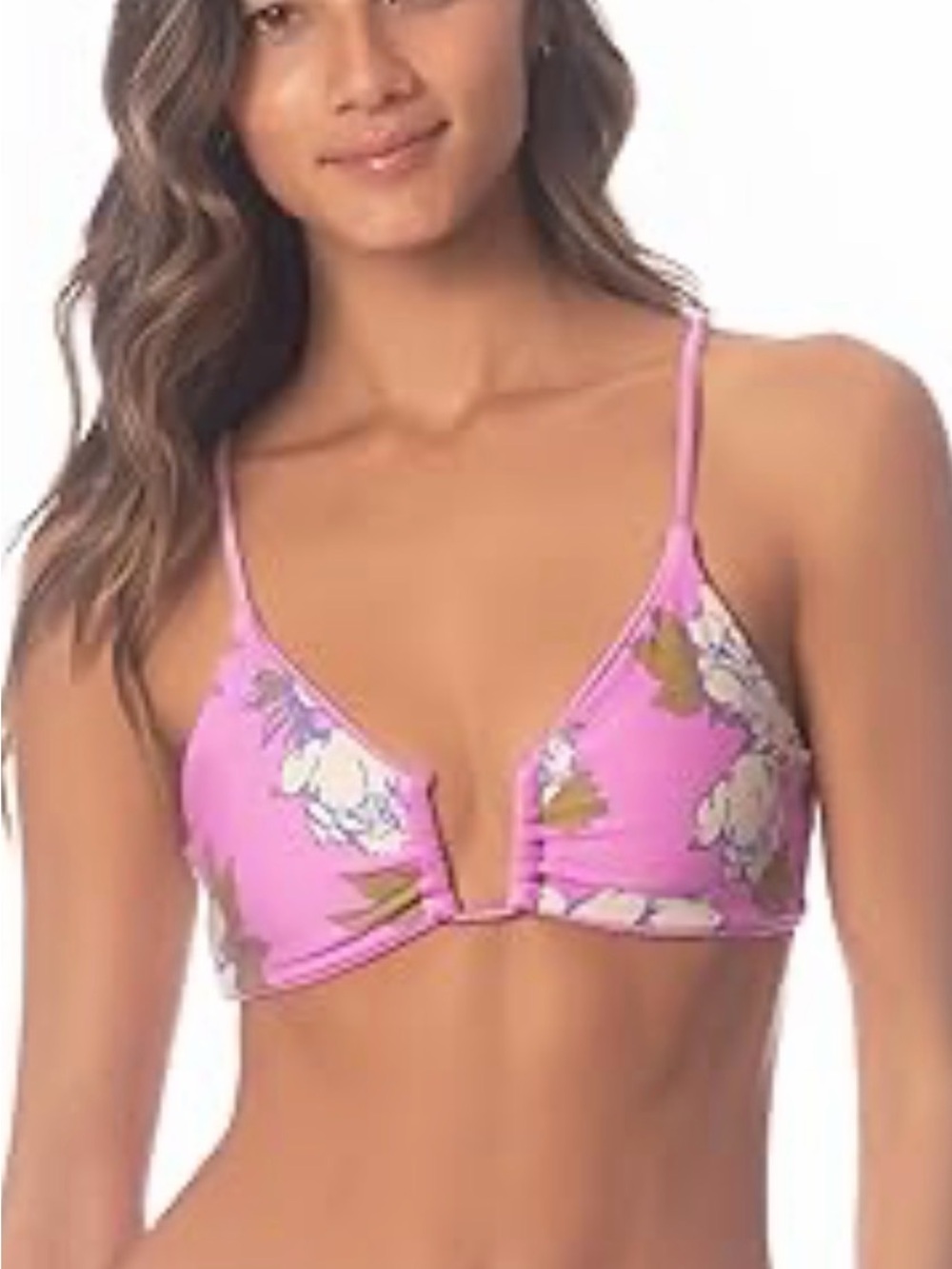 Maaji Pink Floral V-Plunge Bikini Top